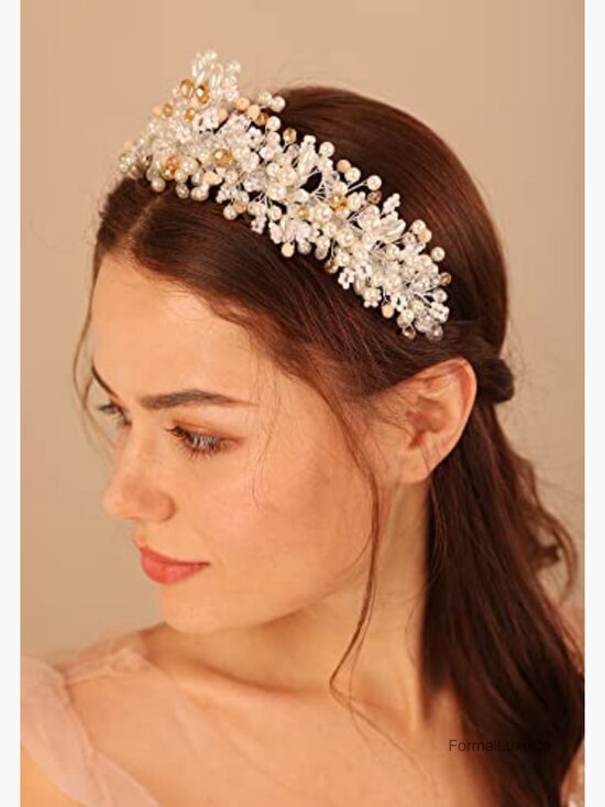 Vintage Pearl Crystal Silver Hair Tiara Wedding Bridal Crown